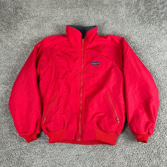 Patagonia Other - VINTAGE Patagonia Fleece Lined Bomber Jacket Boys Size 11/12 Red Made In USA